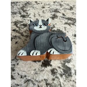 Hand Painted Cat Trinket puzzle box wood
